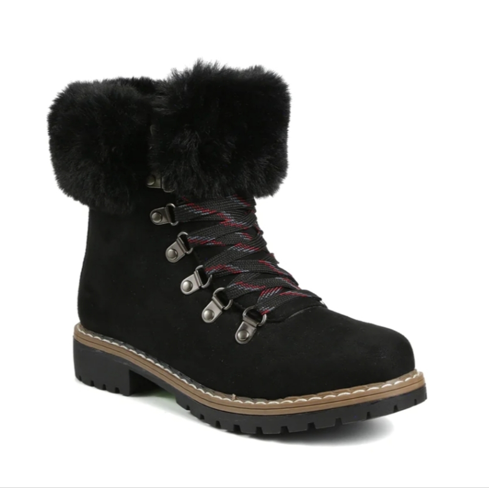 Catherine Malandrino Hershey Black Faux Fur Line Combat Boots Size 6